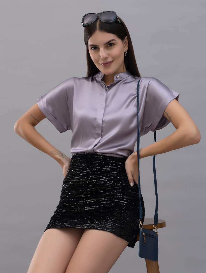 solid lavender satin casual shirt - 21072210 -  Standard Image - 5
