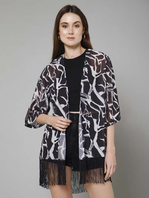black & white printed detailed shrug - 21072215 - Standard Image - 0