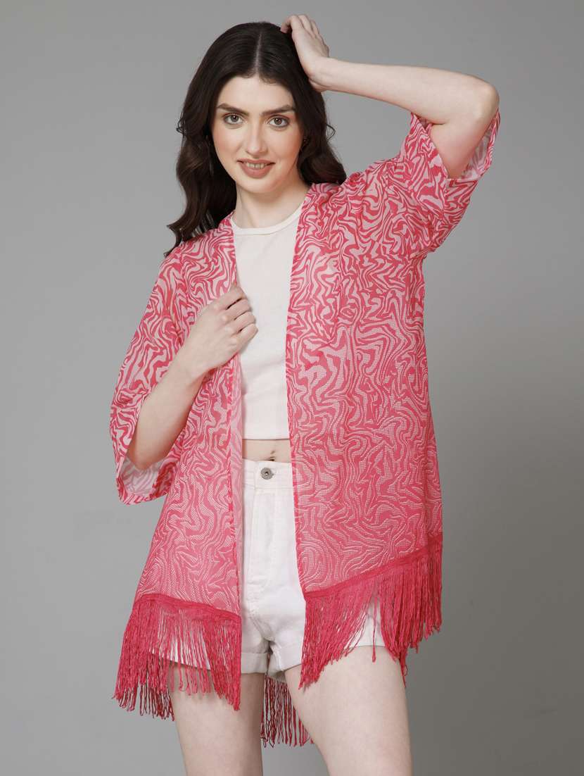 pink printed detailed shrug