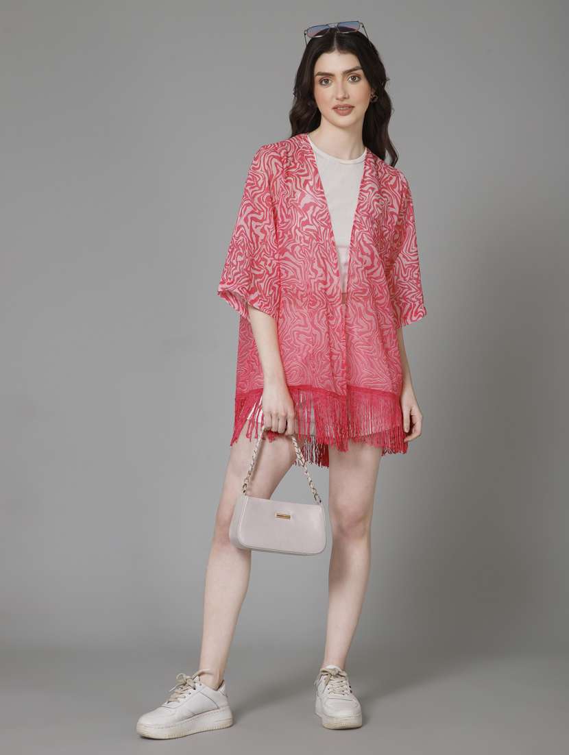 pink printed detailed shrug - 21072226 -  Standard Image - 5