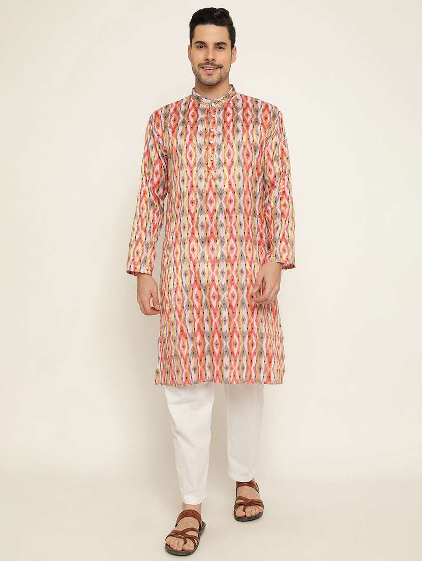 men mandarin neck printed kurta pyjama set - 21072262 - Zoom Image - 0