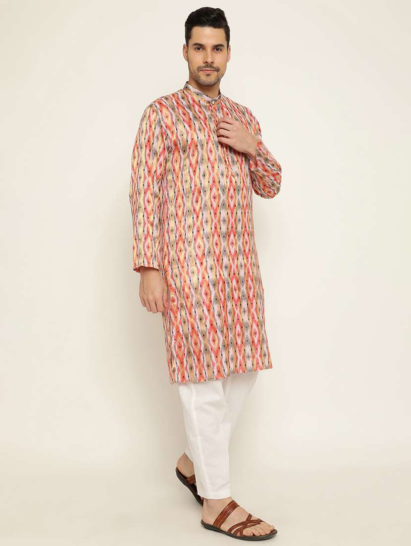 men mandarin neck printed kurta pyjama set - 21072262 - Standard Image - 3