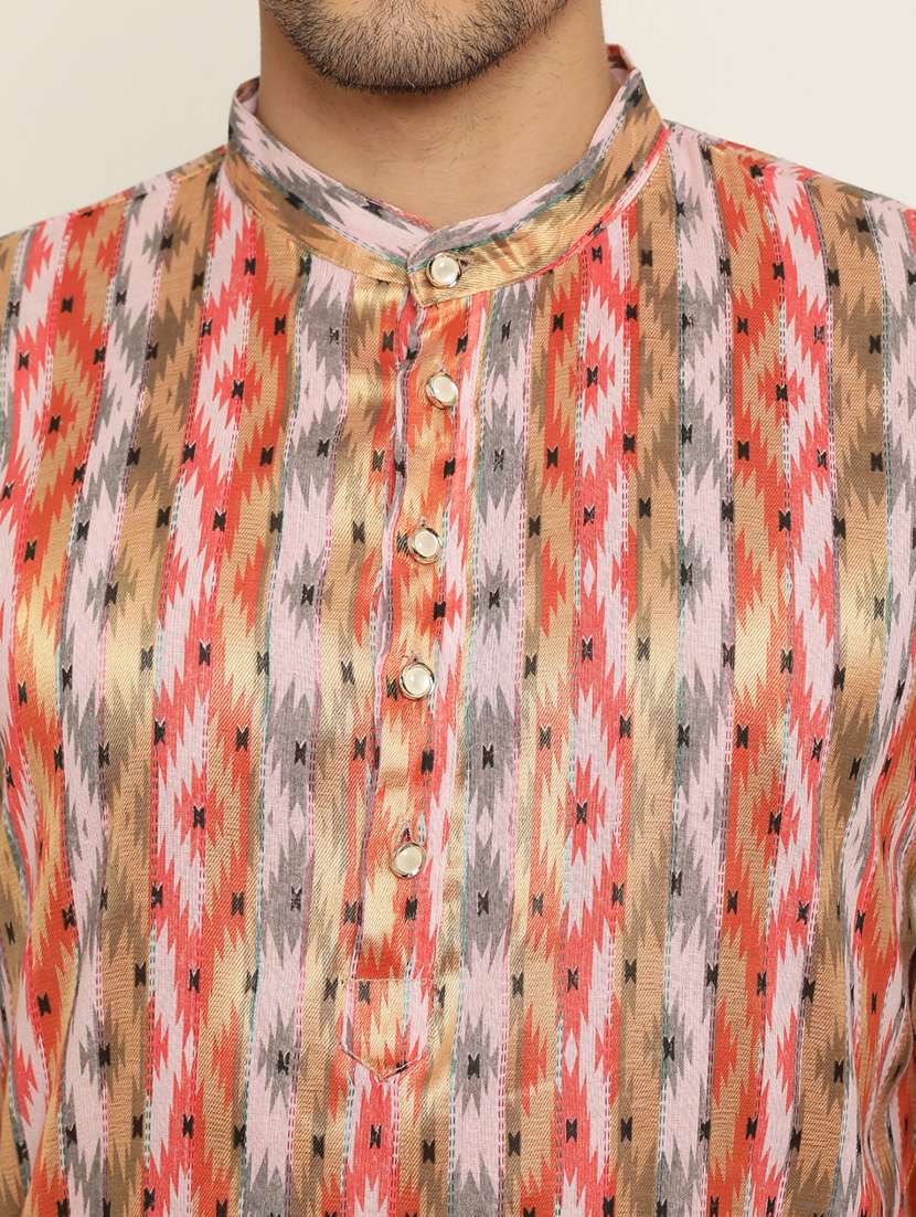 men mandarin neck printed kurta pyjama set - 21072262 - Standard Image - 5