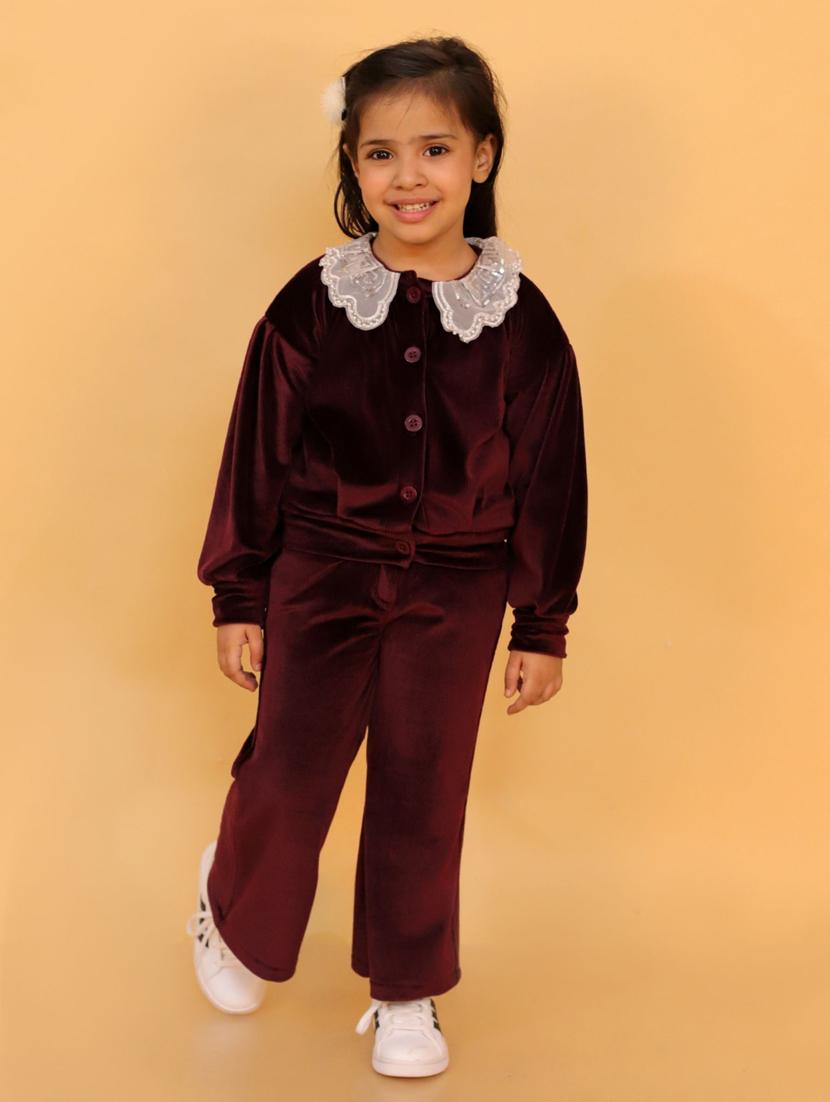 maroon solid nightwear pyjama set