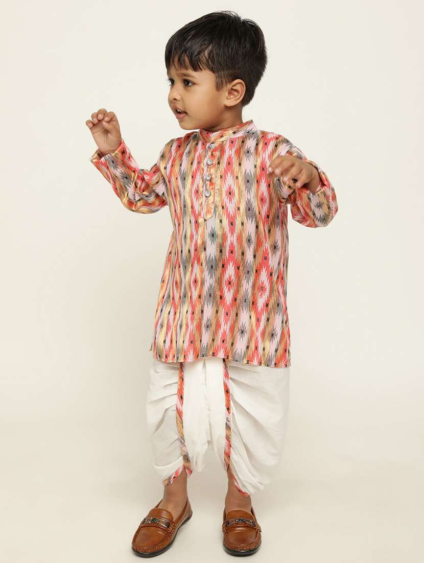 boys red cotton dhoti kurta set 