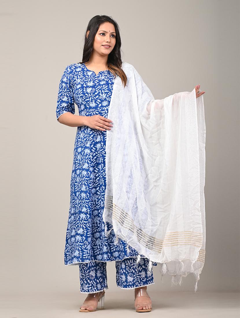 women floral print kurta palazzo set with dupatta - 21072671 -  Zoom Image - 0