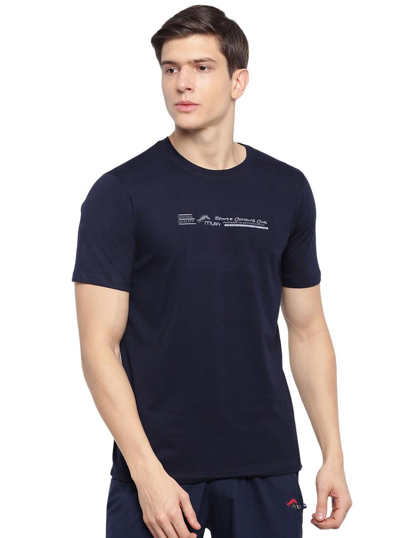 navy blue chest printed casual t-shirt - 21072772 -  Zoom Image - 0