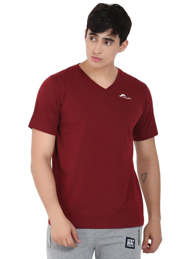 maroon cotton blend front print tshirt