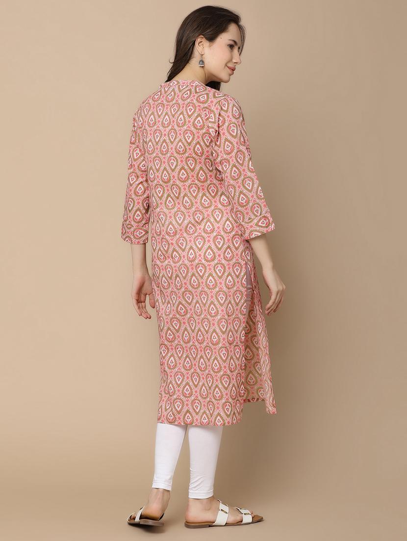 pink cotton straight kurta - 21073253 - Standard Image - 3