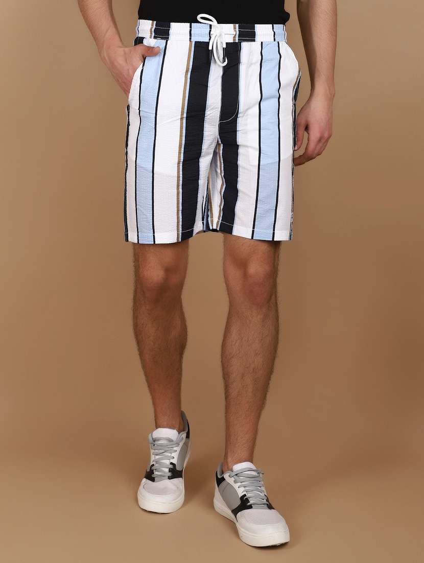 men striped mid rise cotton shorts