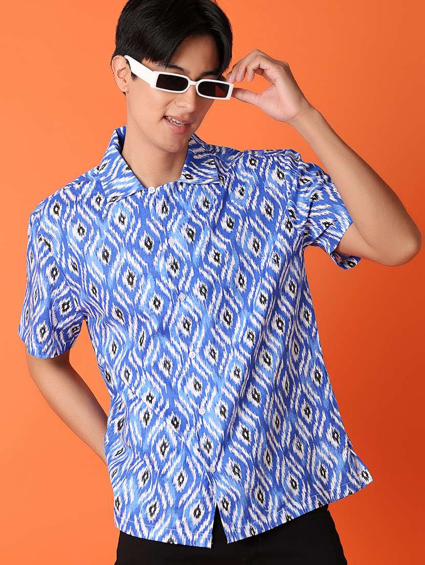 men blue printed casual shirt - 21073911 -  Standard Image - 3