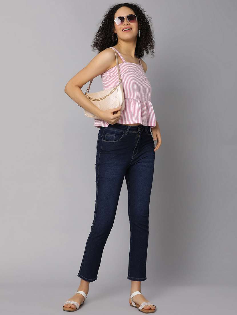 women striped shoulder strap peplum top - 21073931 -  Standard Image - 3