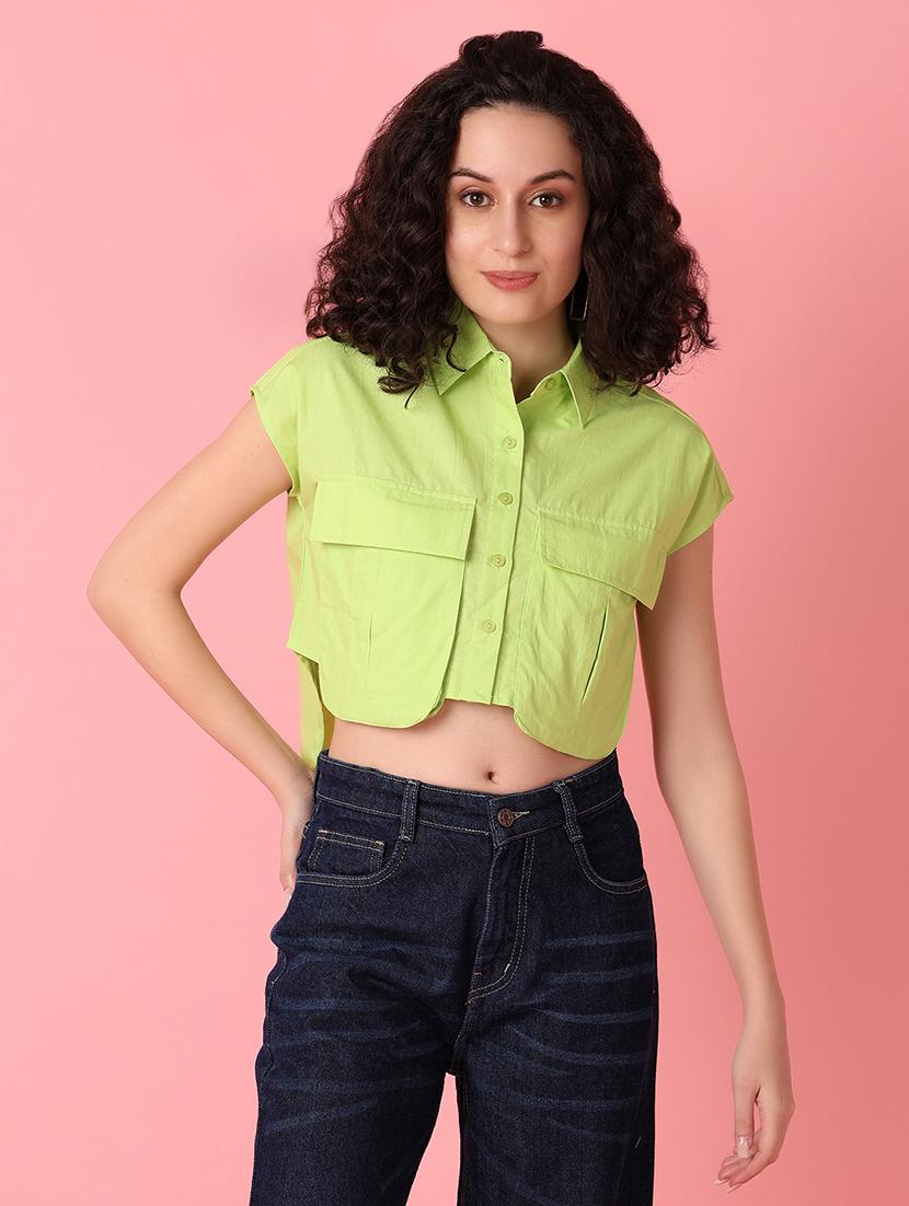 green solid regular shirt - 21073956 -  Zoom Image - 0