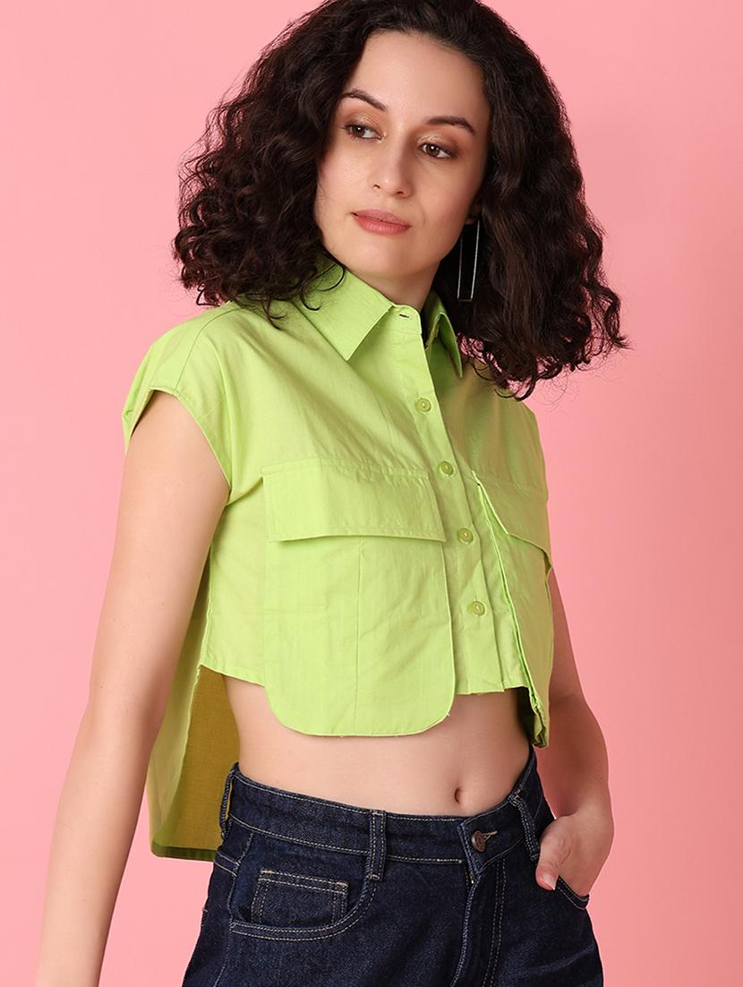 green solid regular shirt - 21073956 - Standard Image - 3