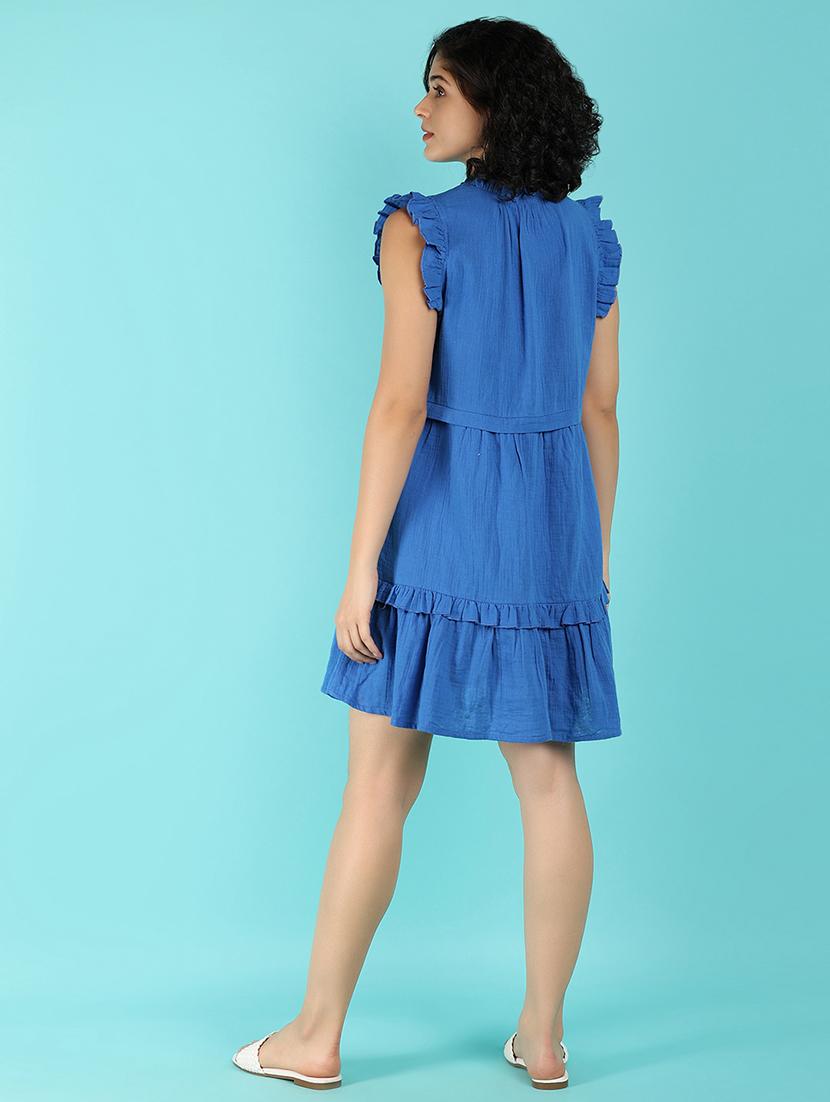 women solid blue tiered dress - 21073962 - Standard Image - 3