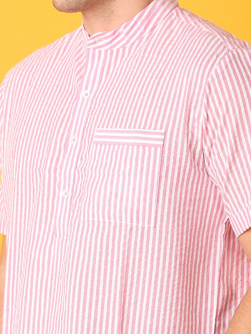 men mandarin neck striped short kurta - 21073974 - Standard Image - 5