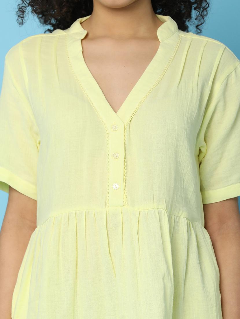 yellow cotton fit & flare dress - 21074011 - Standard Image - 5
