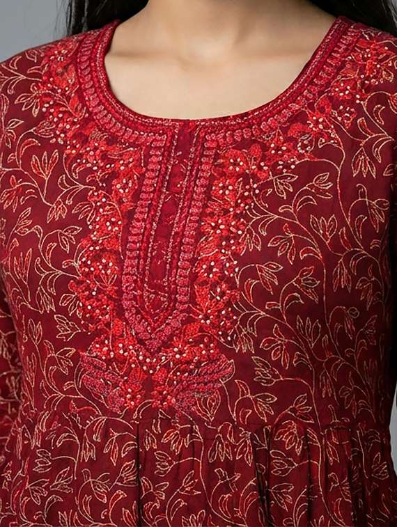 women printed three quarter sleeve kurta - 21074330 -  Standard Image - 3