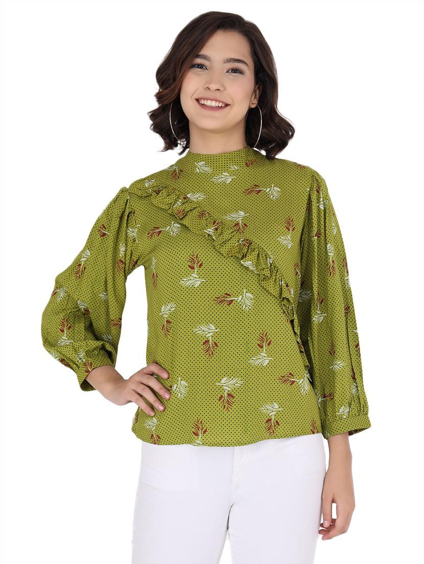 green printed detailed regular top - 21074445 -  Zoom Image - 0