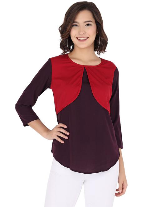 women purple colourblocked detailed regular top - 21074446 - Standard Image - 0