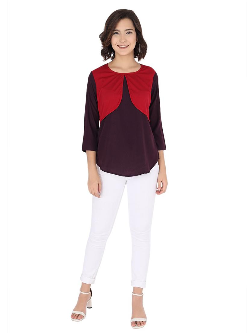 women purple colourblocked detailed regular top - 21074446 - Standard Image - 3