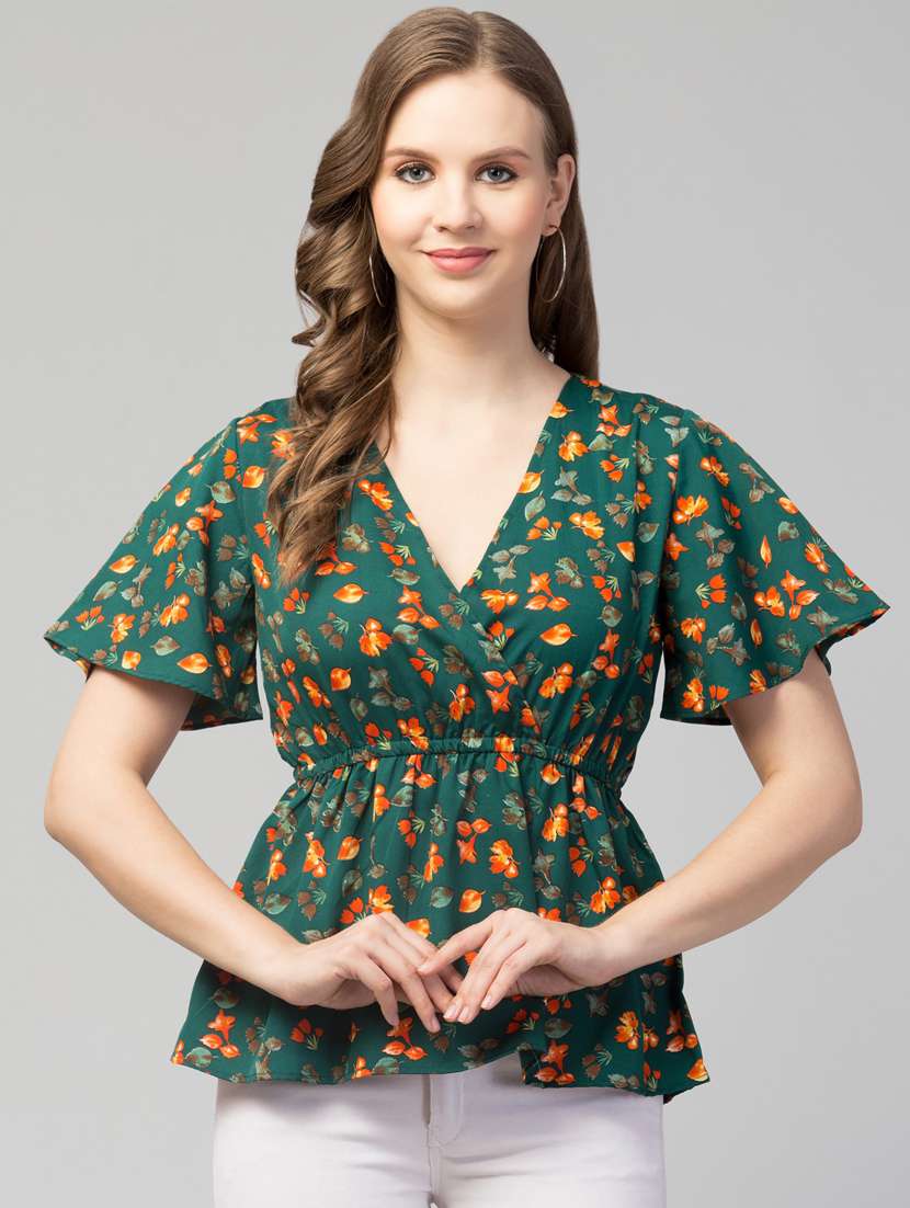 women green floral printed peplum top - 21074465 -  Zoom Image - 0
