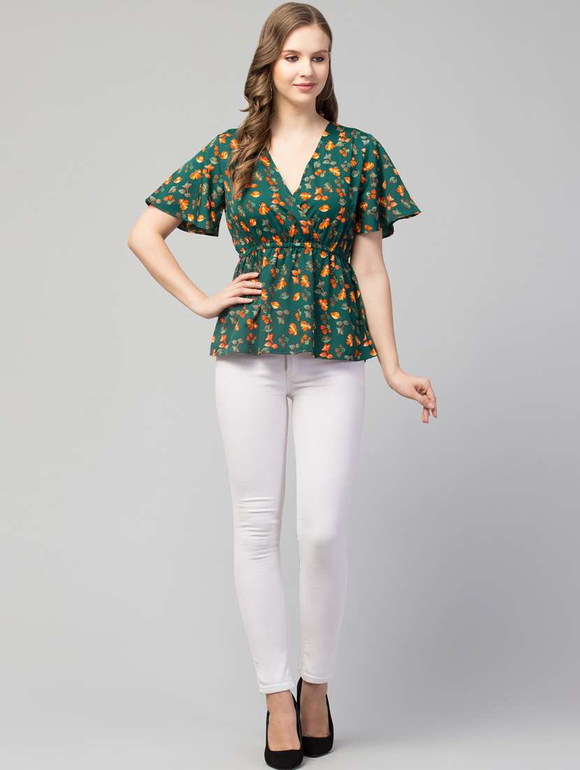women green floral printed peplum top - 21074465 - Standard Image - 3