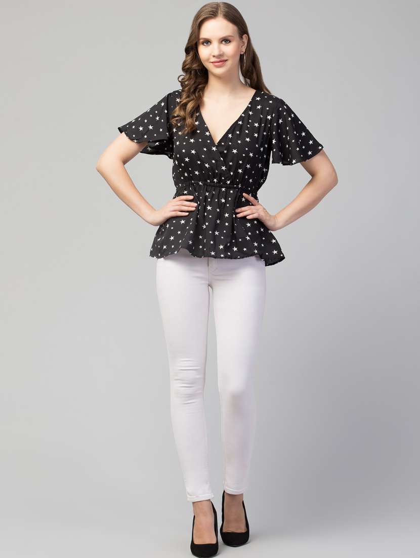 women black printed peplum top - 21074468 -  Standard Image - 3