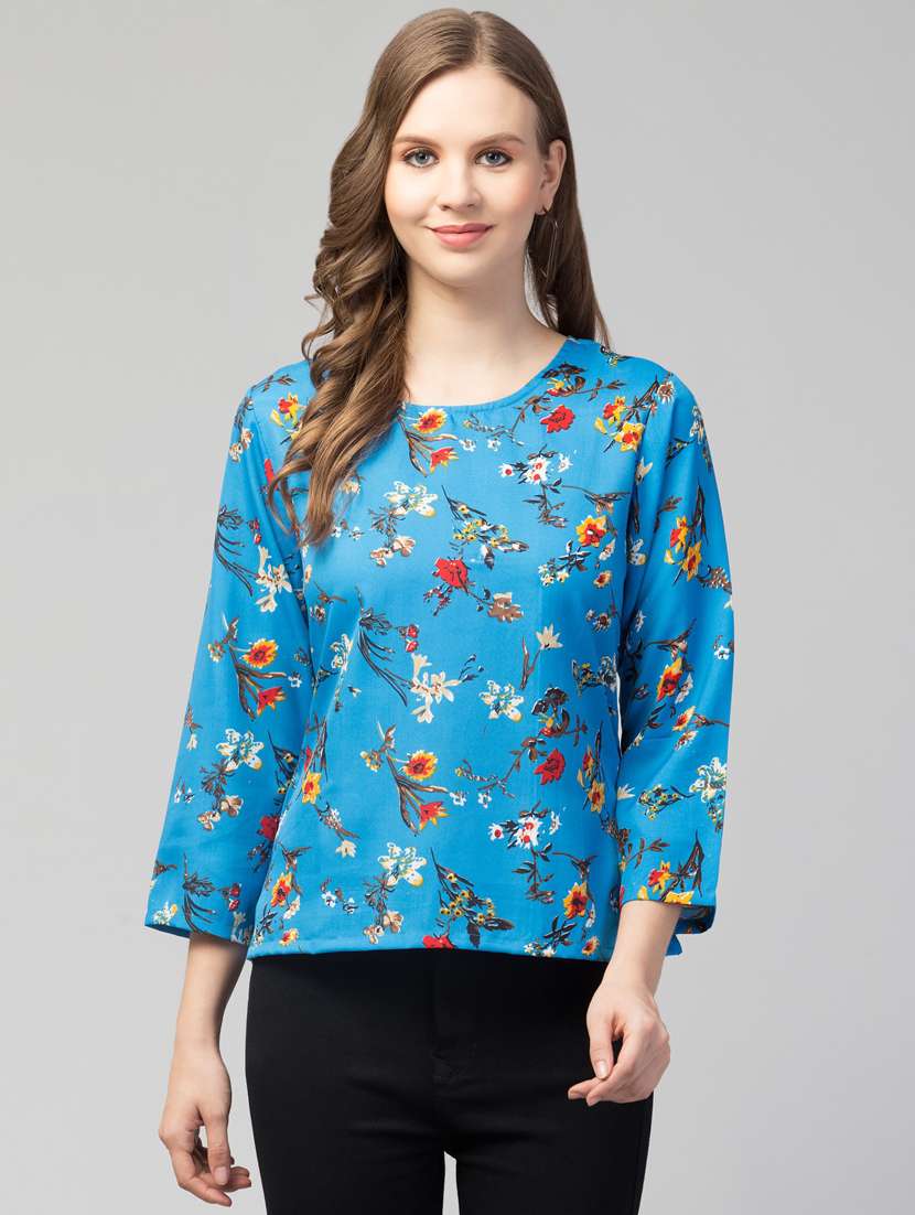 women blue  floral printed regular top