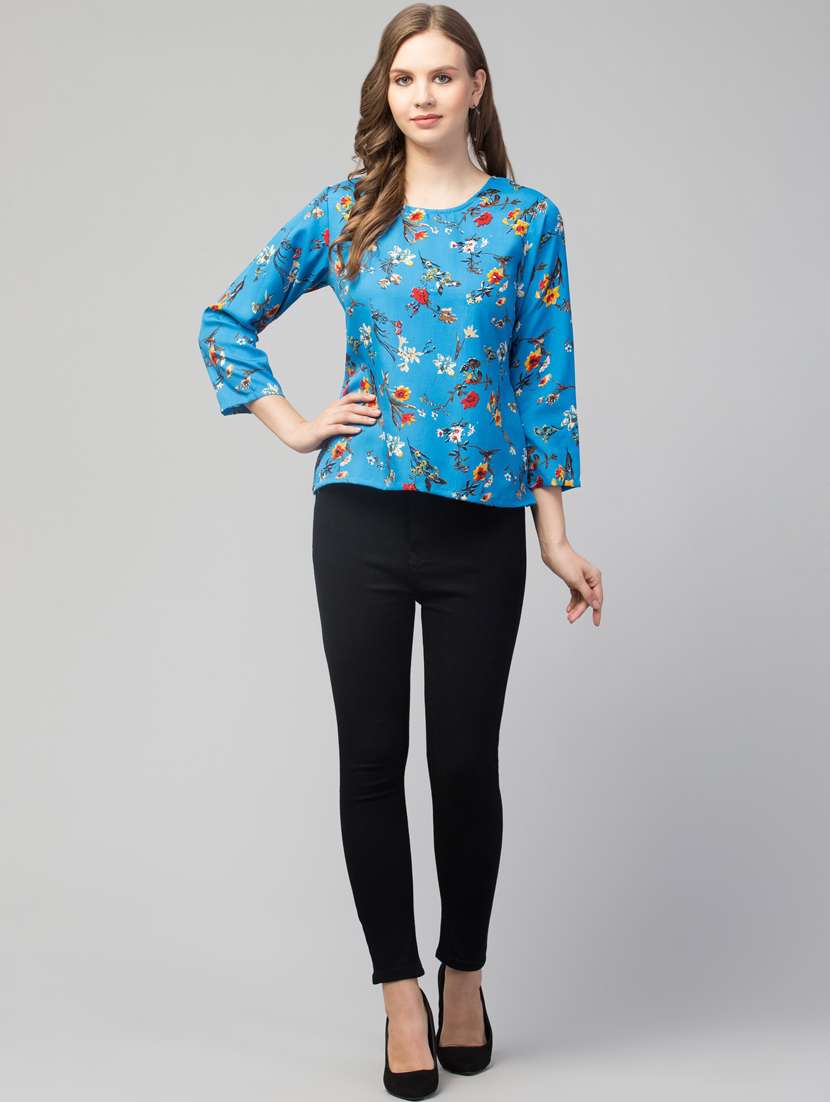 women blue  floral printed regular top - 21074469 -  Standard Image - 3