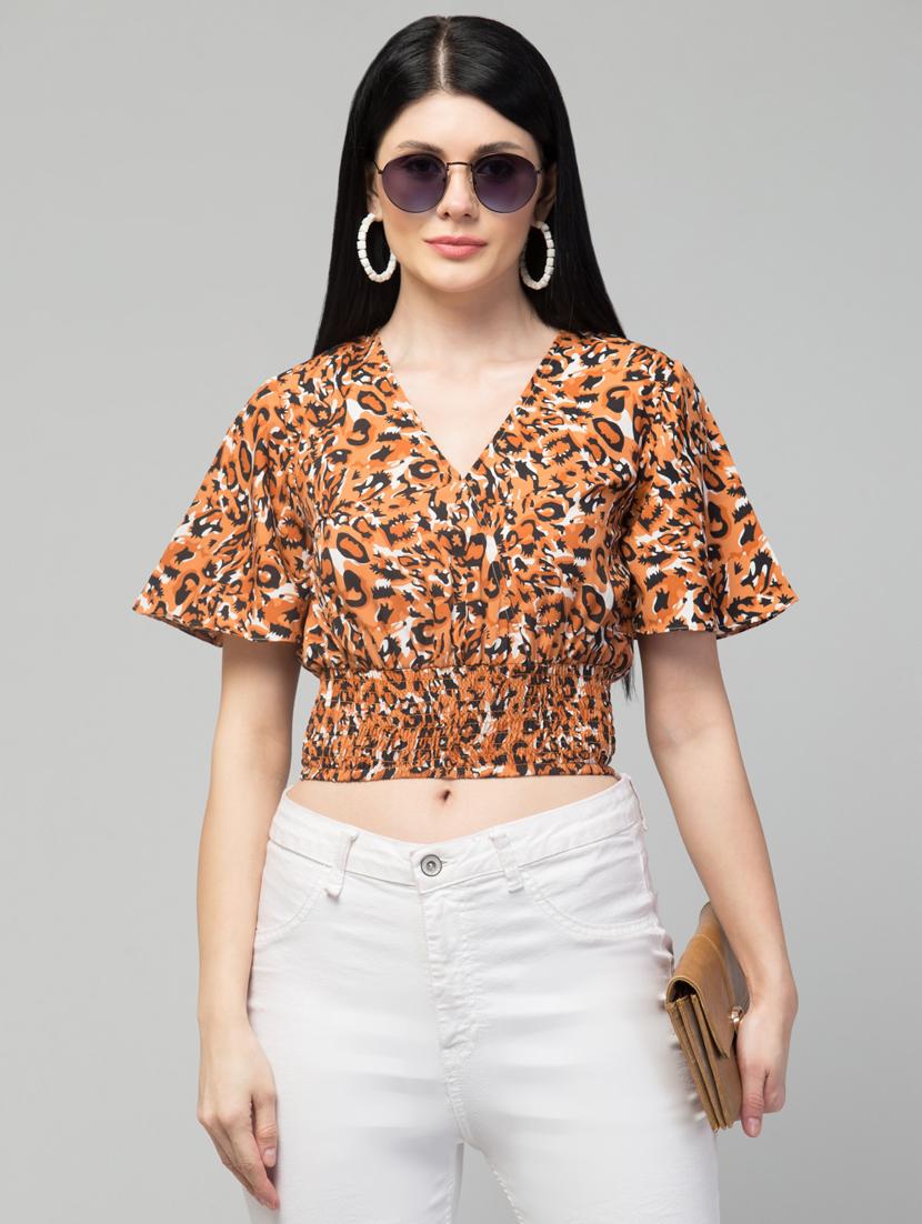 women brown printed detailed crop top - 21074493 -  Zoom Image - 0