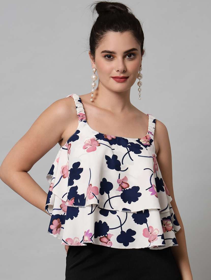 white floral printed casual top