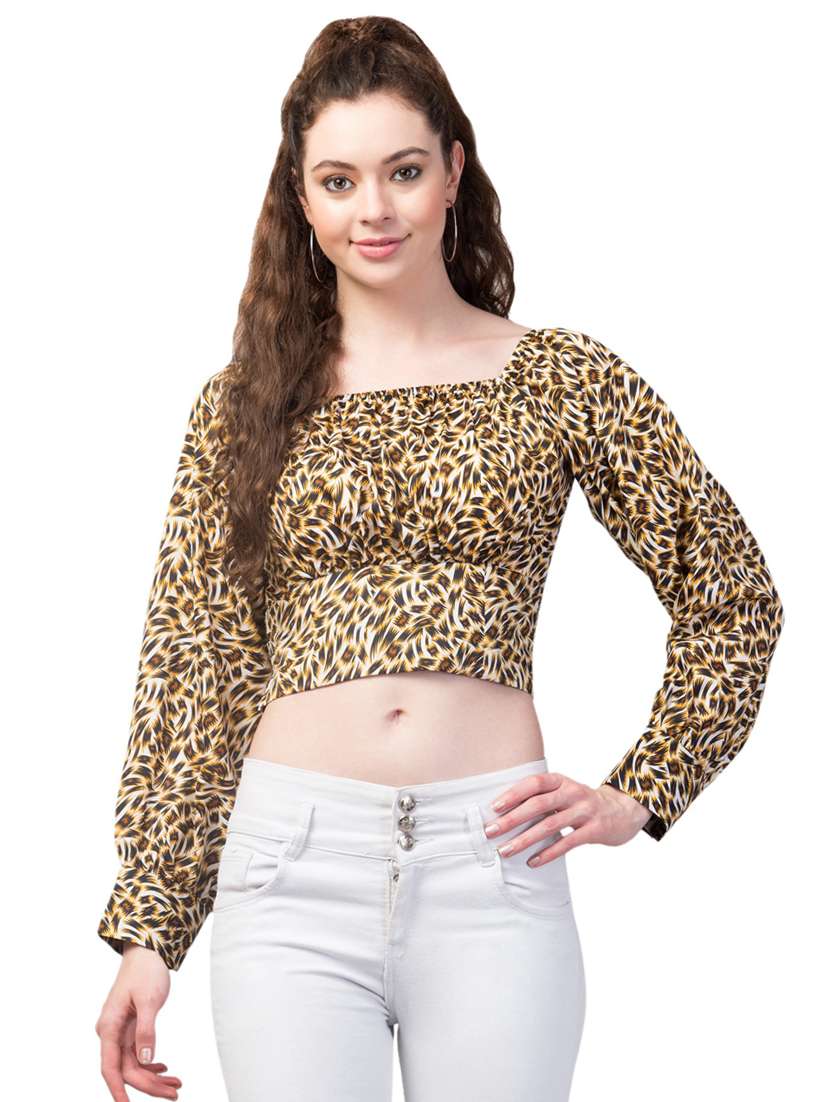 women brown printed crop top