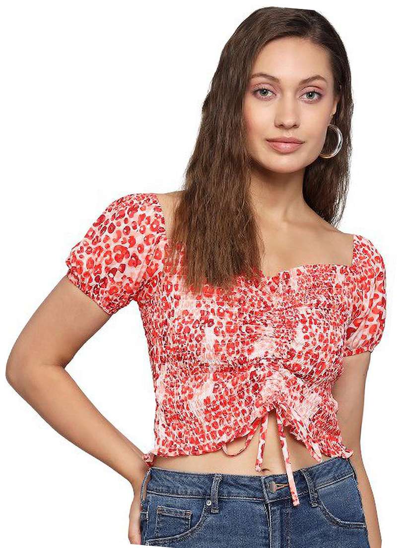 women red printed detailed crop top