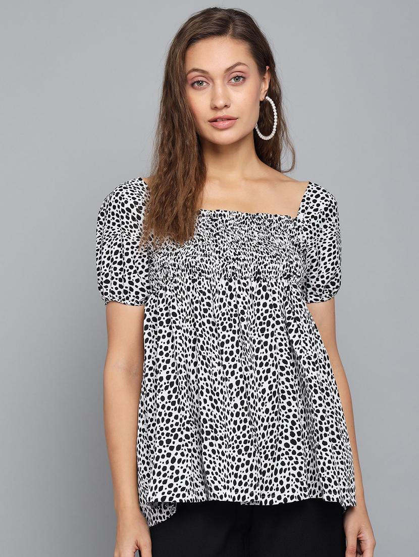 women white printed smocked detailed top - 21074537 -  Zoom Image - 0