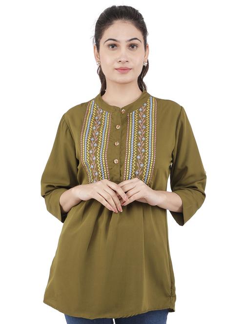 women green embroidered detailed regular top - 21074542 - Standard Image - 0