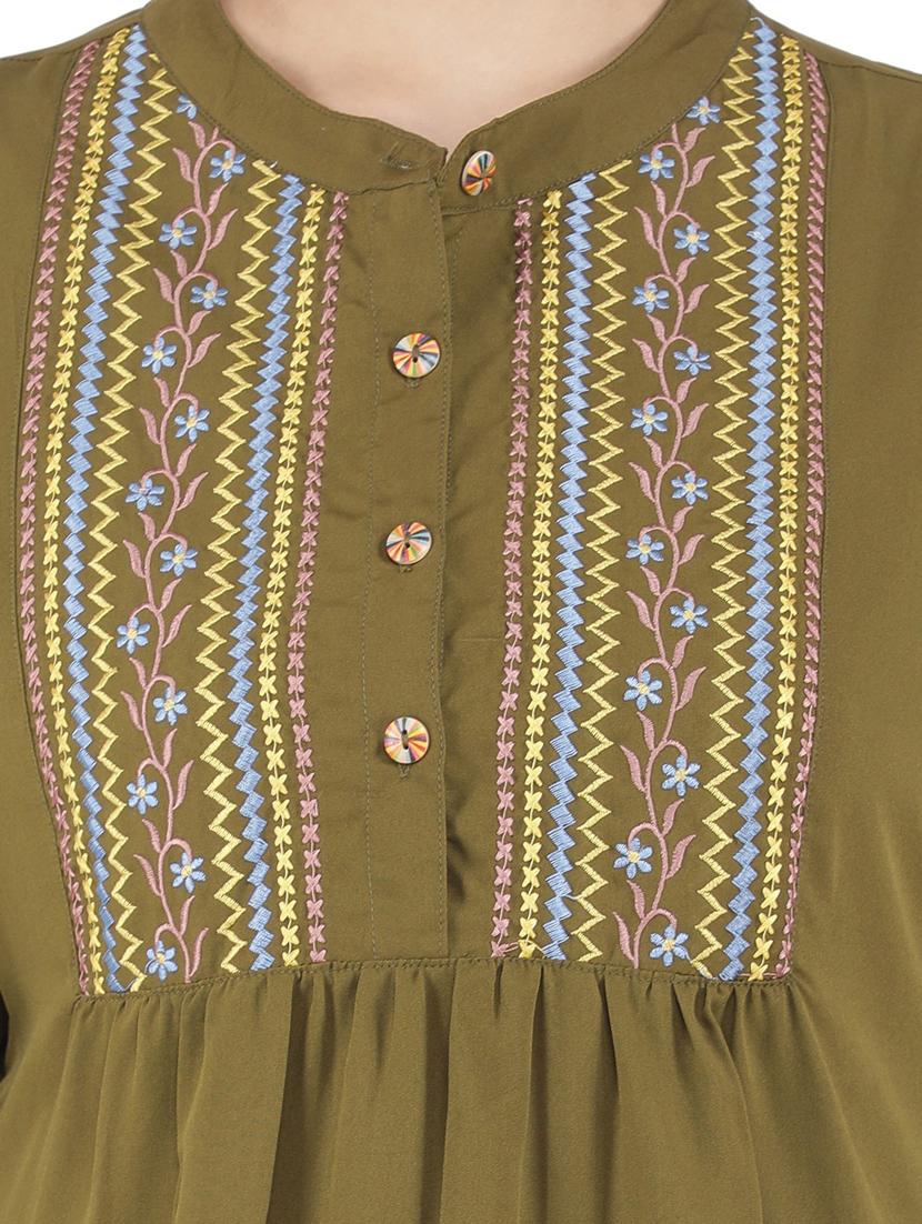 women green embroidered detailed regular top - 21074542 - Standard Image - 3