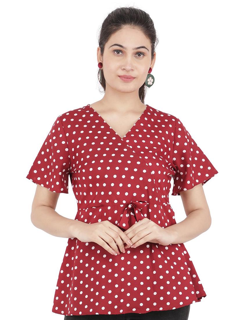 women red polka dots printed peplum top - 21074546 - Zoom Image - 0
