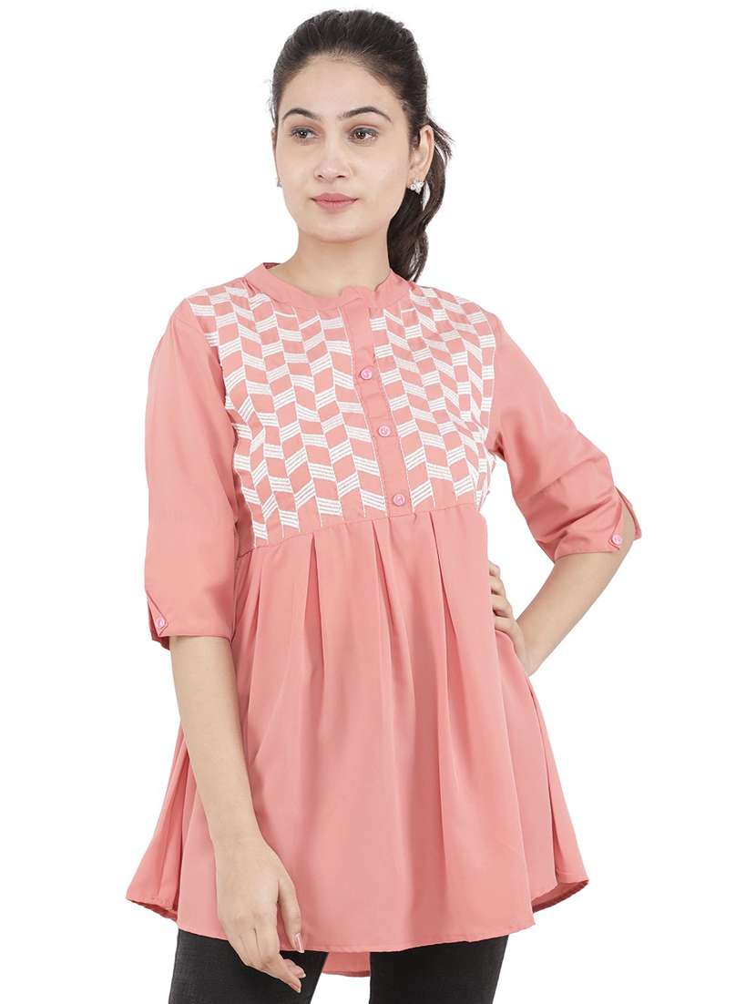 women peach embroidered detailed kurti