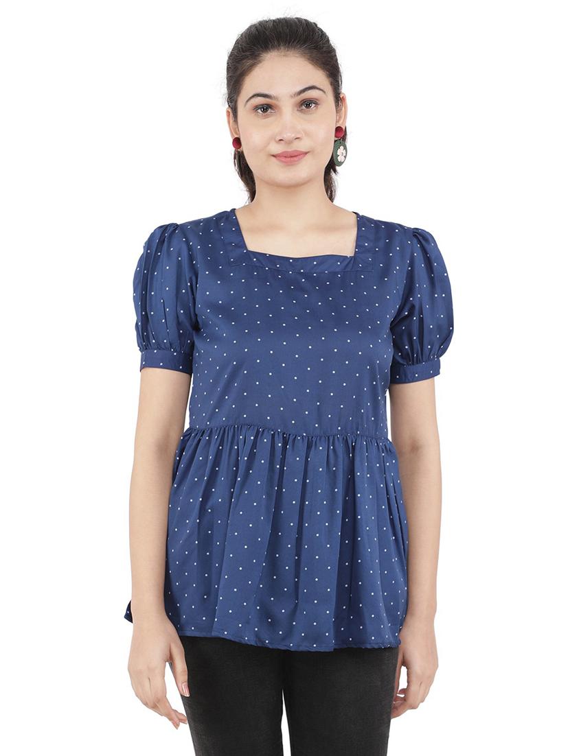 women navy blue printed peplum top - 21074548 -  Zoom Image - 0