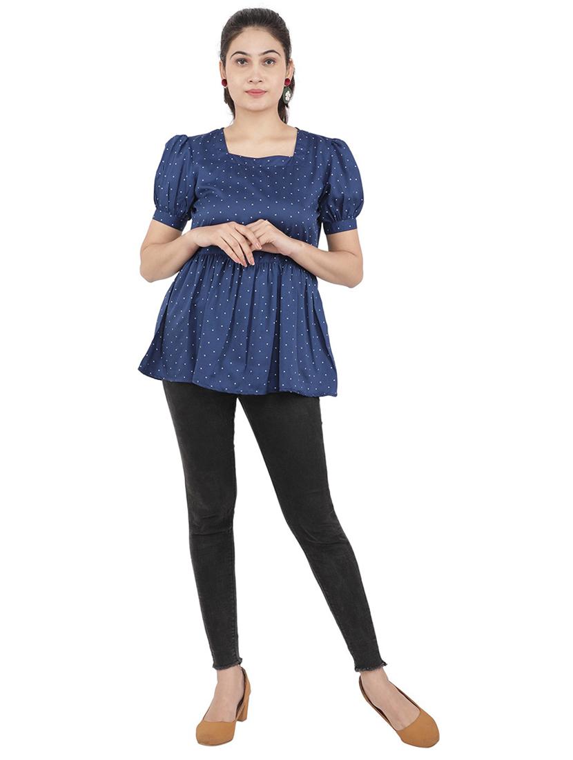 women navy blue printed peplum top - 21074548 - Standard Image - 3