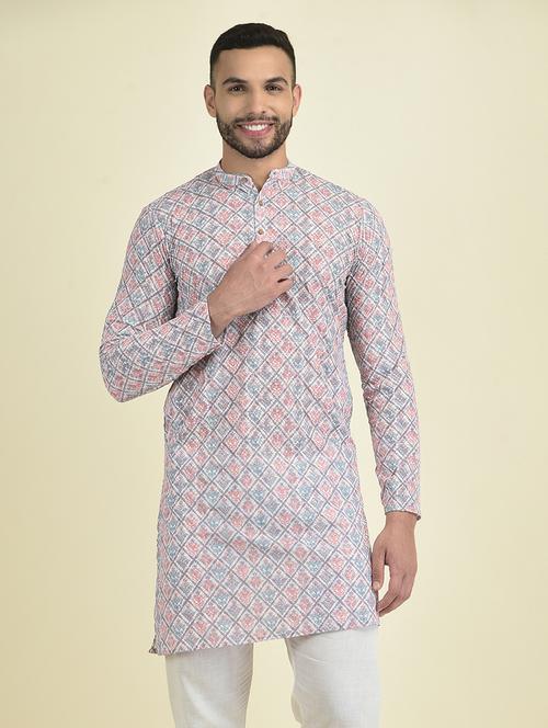 men mandarin neck self design long kurta - 21075006 - Standard Image - 0