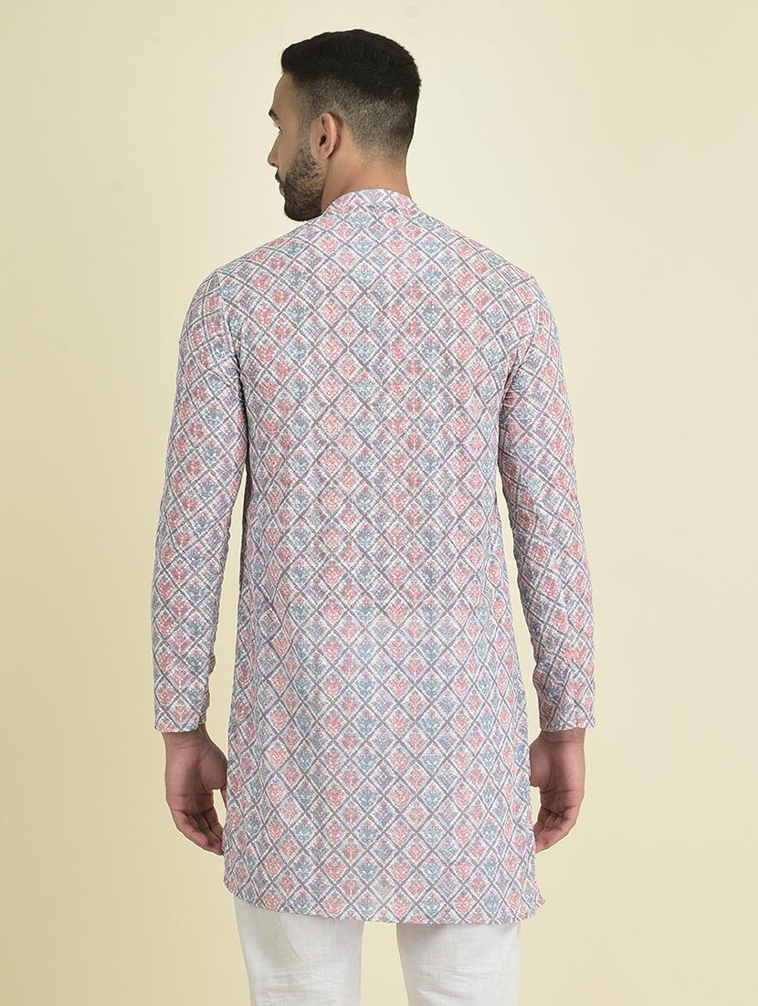 men mandarin neck self design long kurta - 21075006 - Standard Image - 3