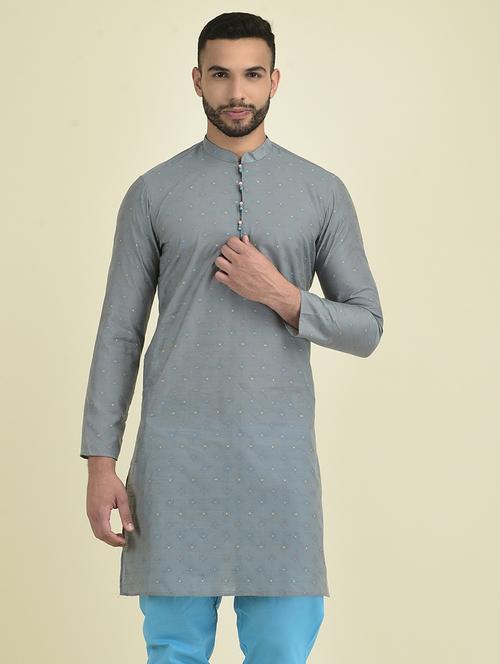 men mandarin neck self design long kurta - 21075014 - Standard Image - 0