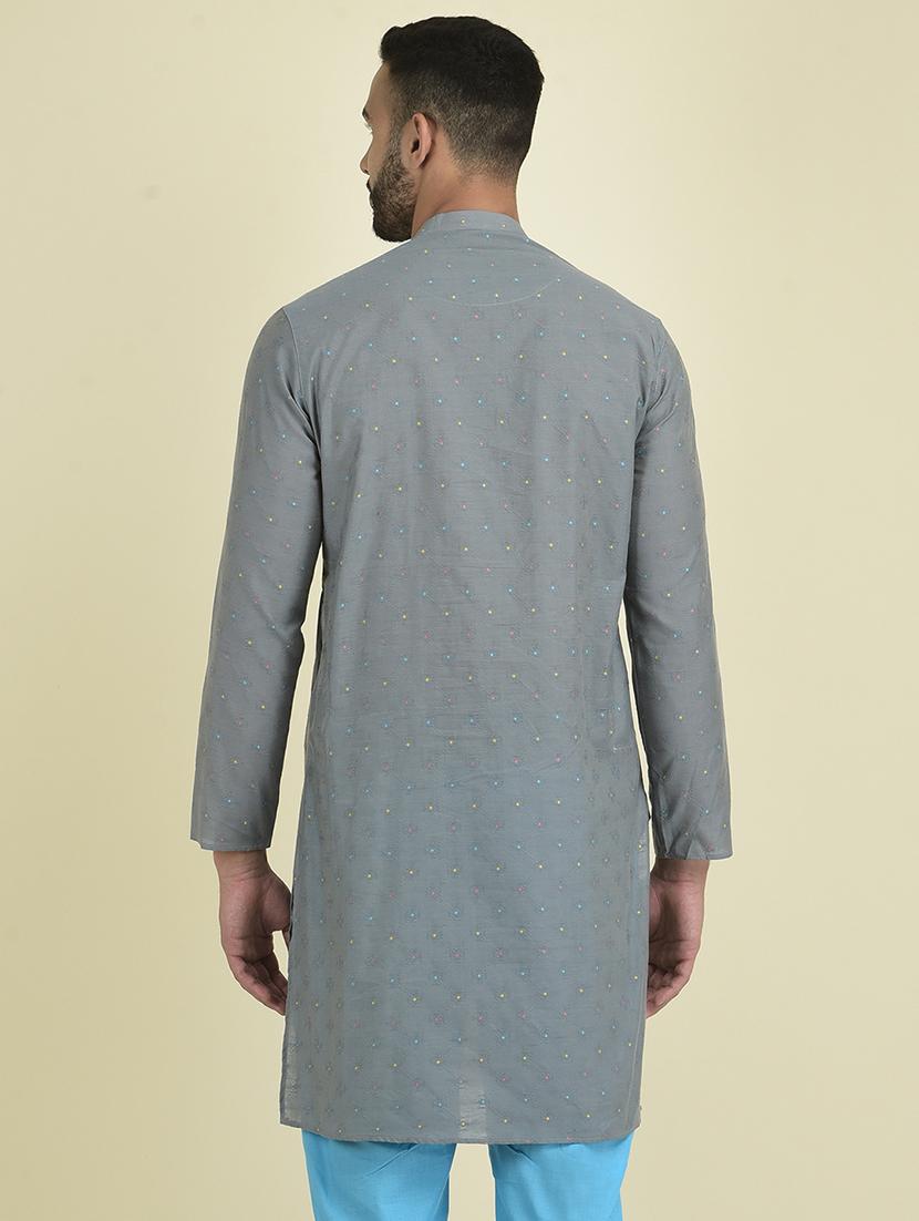 men mandarin neck self design long kurta - 21075014 - Standard Image - 3