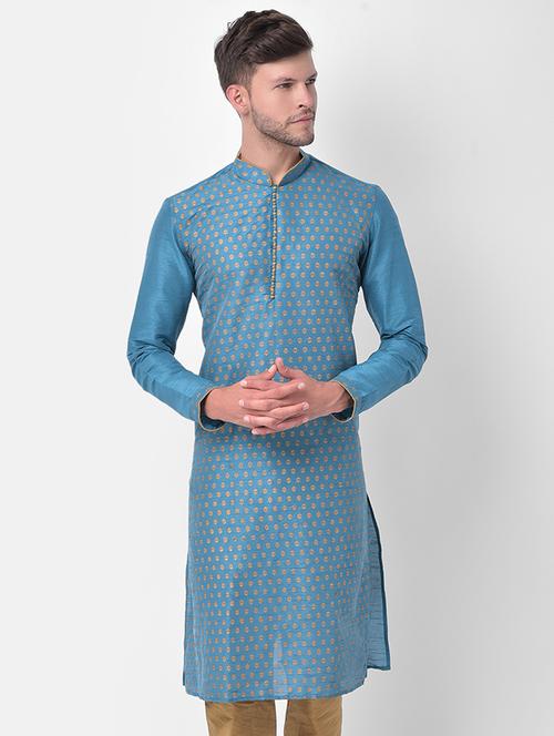 men printed silk long sleeve kurta - 21075471 -  Standard Image - 0