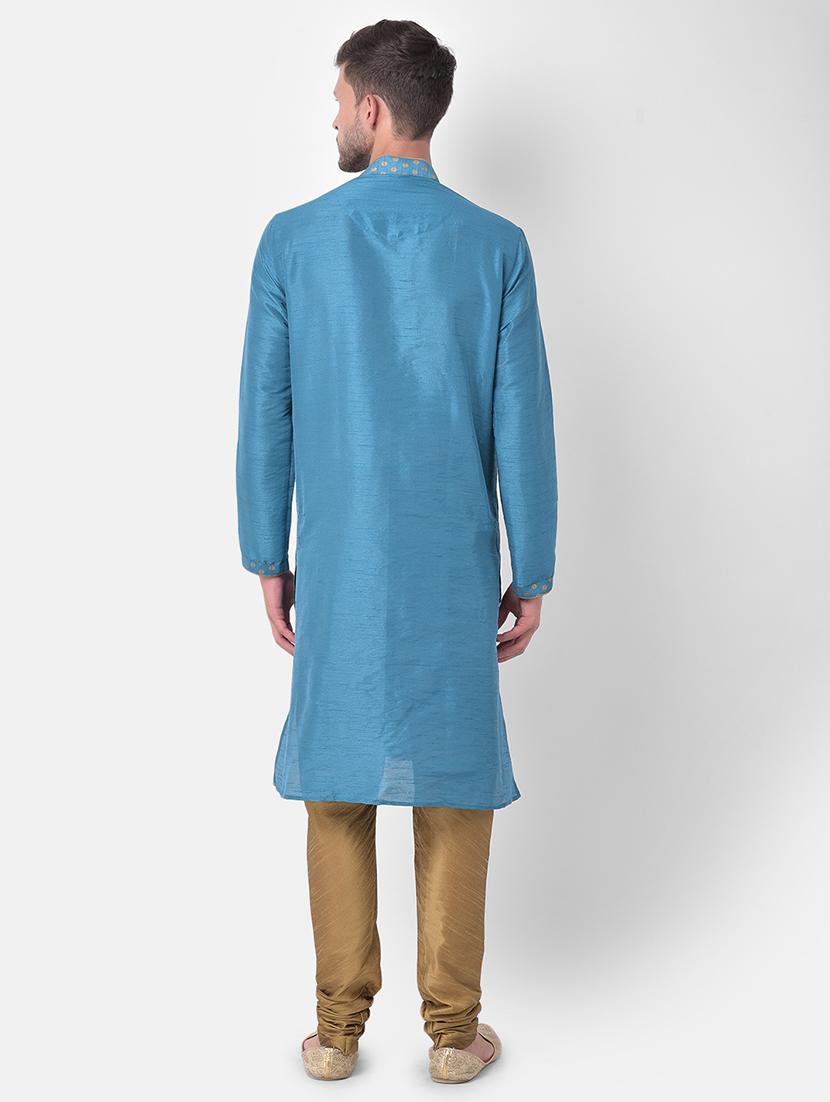 men printed silk long sleeve kurta - 21075471 - Standard Image - 3