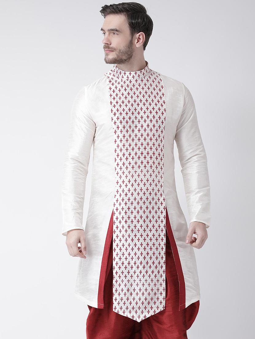 men overlap neck printed asymmetric kurta - 21075597 - Zoom Image - 0