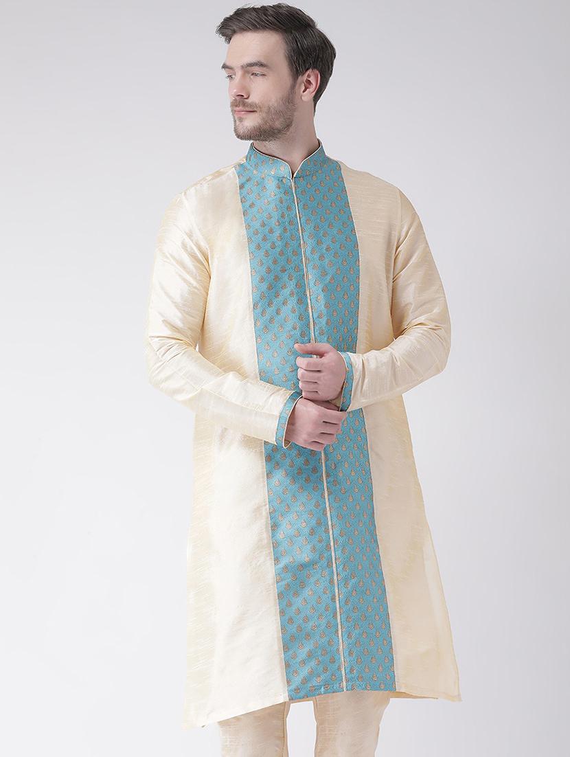 beige silk blend short kurta - 21075617 -  Zoom Image - 0