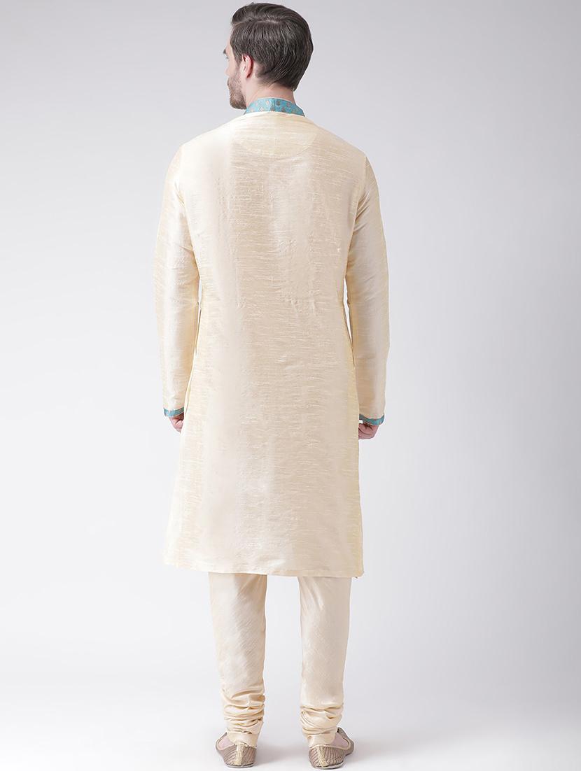 beige silk blend short kurta - 21075617 - Standard Image - 3